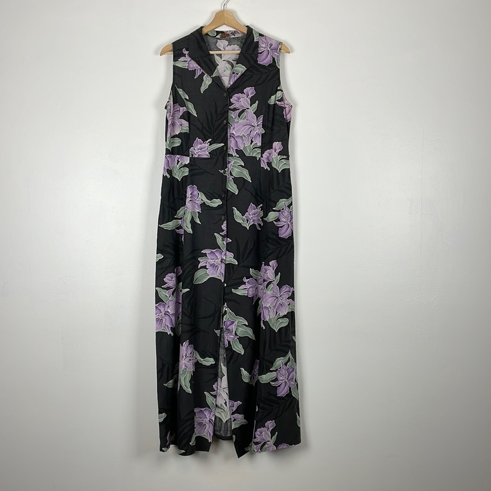 Floral Sleeveless Maxi Dress - Black and Purple